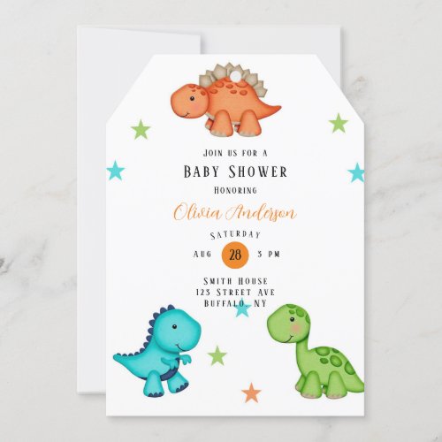 Watercolor Cute Dinosaurs and Stars Baby Shower  Invitation