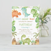 Watercolor Cute Dinosaurs Greenery Boy Birthday  Invitation (Standing Front)