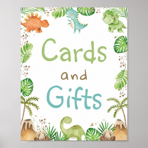 Watercolor Cute Dinosaurs Greenery Cards and Gifts Poster