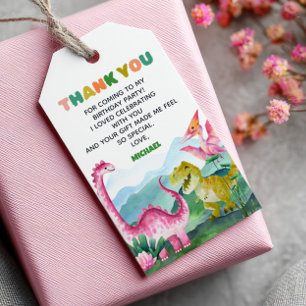 Watercolor Cute Dinosaurs Kids Birthday Thank You  Gift Tags