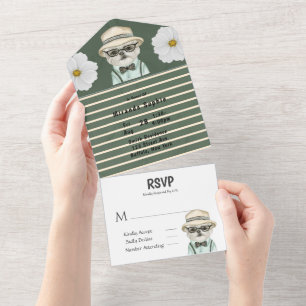 Watercolor Cute Dog Boy Baby Shower All In One Invitation