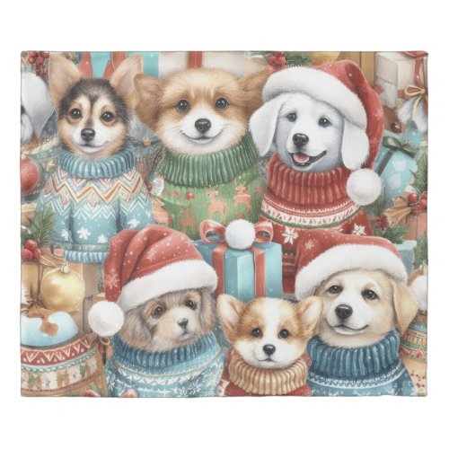 Watercolor Cute Dogs in Sweaters Duvet Cover