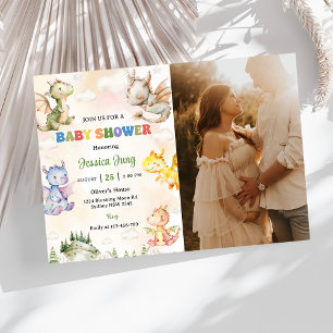 Watercolor Cute Dragon Baby Shower Party Invitation