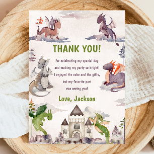 Watercolor Cute Dragon Birthday Thank You Card