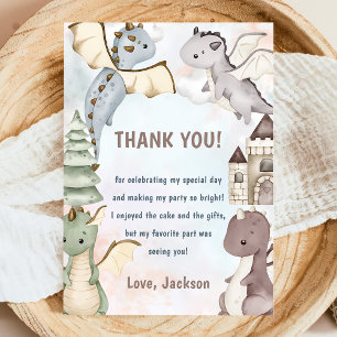 Watercolor Cute Dragon Birthday Thank You Card