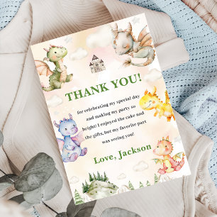 Watercolor Cute Dragon Birthday Thank You Card
