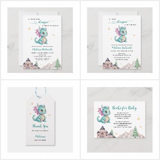 Watercolor Cute Dragon Nursery Baby Shower