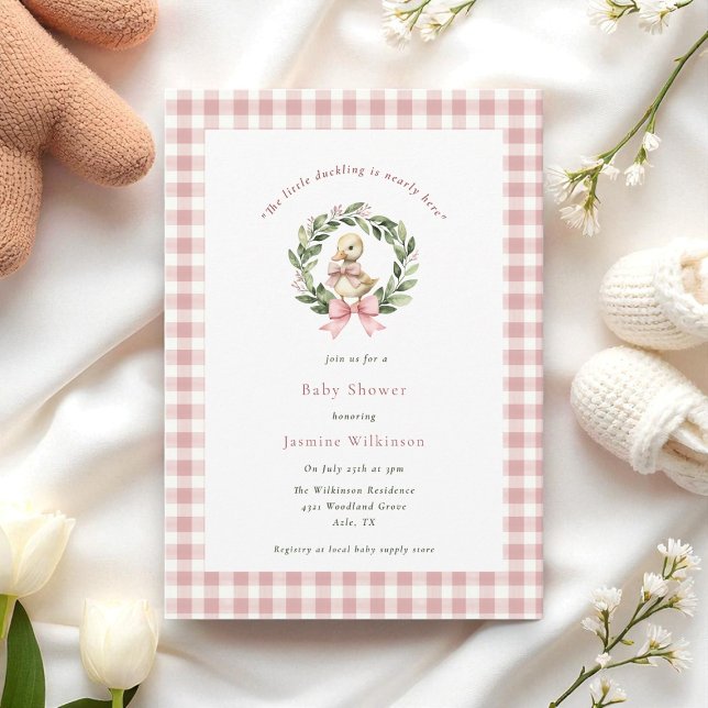 watercolor cute  Duckling Pink Baby Shower Invitation (Creator Uploaded)