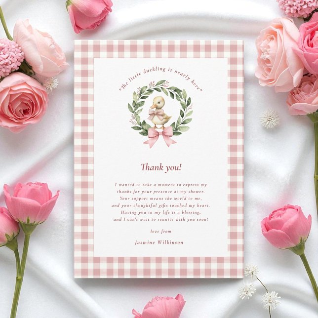 watercolor cute  Duckling Pink Baby Shower Thank You Card (Creator Uploaded)