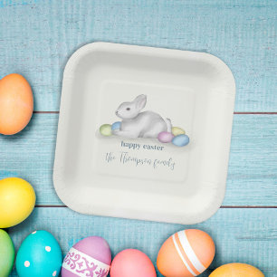 Watercolor Cute Easter Bunny Custom Party Paper Plates