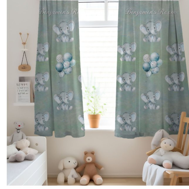 Watercolor Cute Elephant Baby Boy Room  Blackout Curtains (Creator Uploaded)