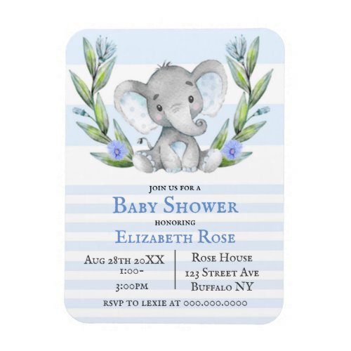 Watercolor Cute Elephant Boy Baby Shower Invites Magnet