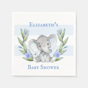 Watercolor Cute Elephant Boy Baby Shower Napkins