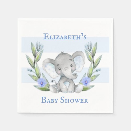 Watercolor Cute Elephant Boy Baby Shower  Napkins