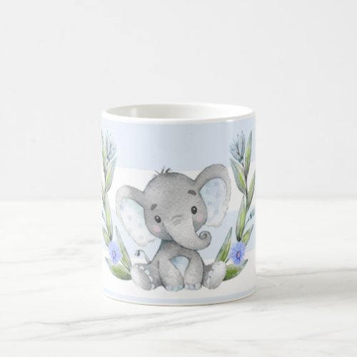 Watercolor Cute Elephant Greenery Coffee Mug