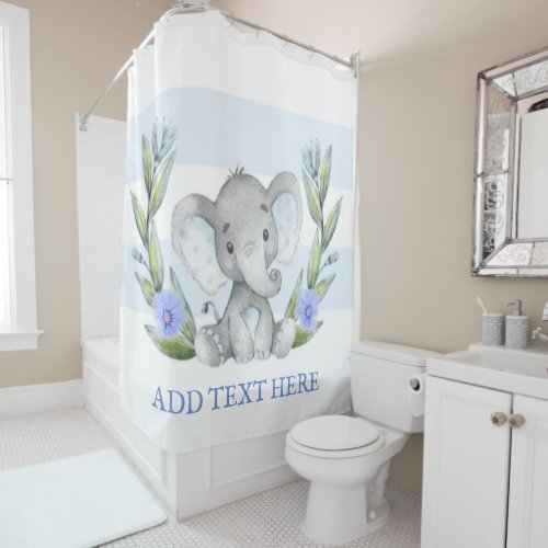 Watercolor Cute Elephant Greenery Personalized Shower Curtain