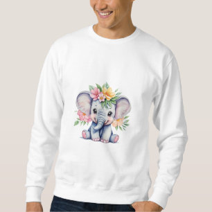Watercolor Cute Elephant with flowers Sweatshirt