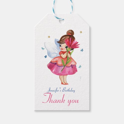 Watercolor CUTE Fairy FLOWER Princess  Birthday Gift Tags
