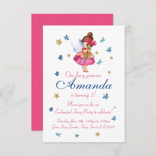 Watercolor CUTE Fairy FLOWER Princess Birthday Invitation
