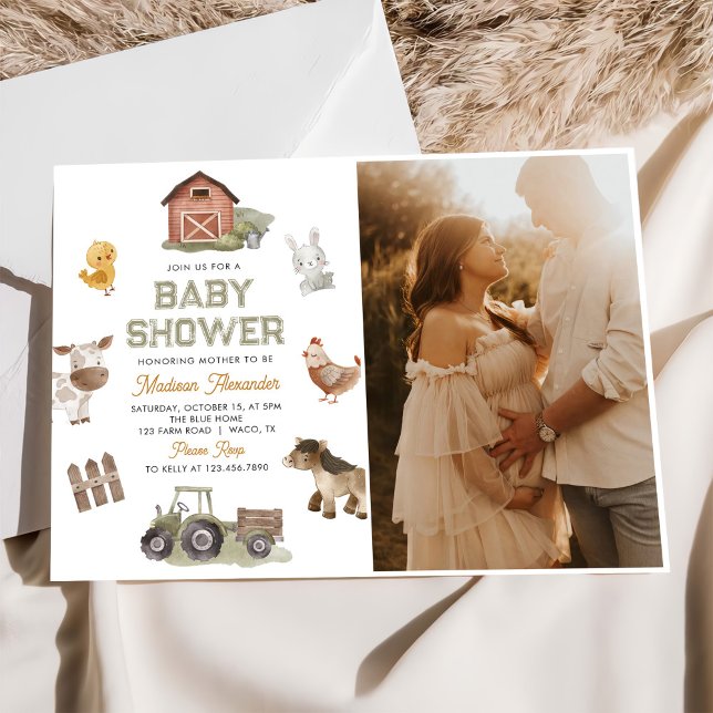 Watercolor Cute Farm Animals Baby Shower Photo Invitation (Creator Uploaded)