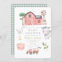 Watercolor Cute Farm Animals Barnyard Baby Shower
