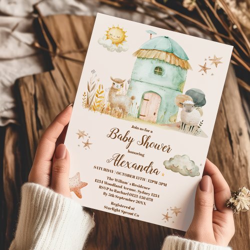 Watercolor Cute Farm Animals Barnyard Baby Shower Invitation