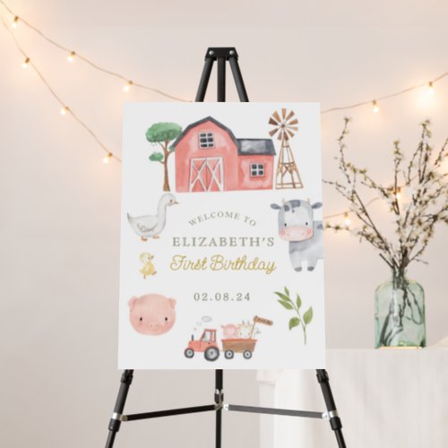 Watercolor Cute Farm Animals Barnyard Birthday Foam Board