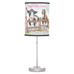 Watercolor Cute Farm Country Animals Table Lamp