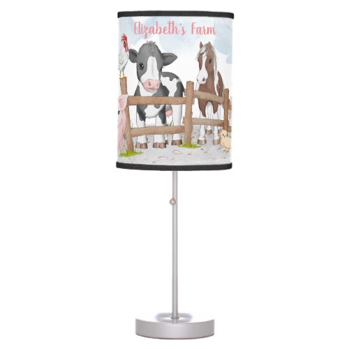 Watercolor Cute Farm Country Animals Table Lamp