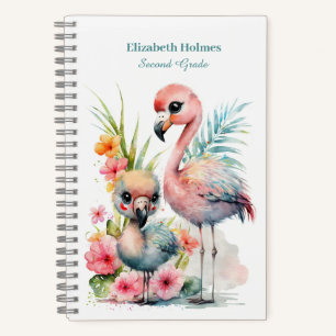 Watercolor Cute Flamingos Spiral Notebook