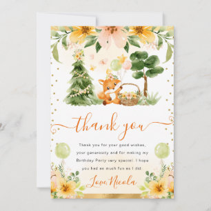 Watercolor Cute Floral Fox Birthday Thank You Card