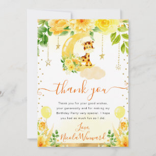 Watercolor Cute Floral Giraffe Birthday Thank You Card
