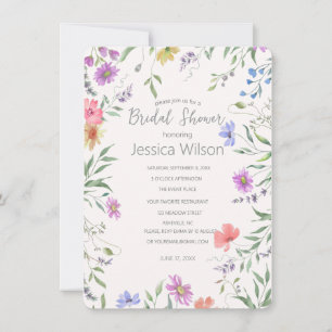 Watercolor Cute Floral Meadow  Bridal Shower Invitation