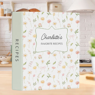 Watercolor Cute Flower Personalized Floral Recipe Mini Binder
