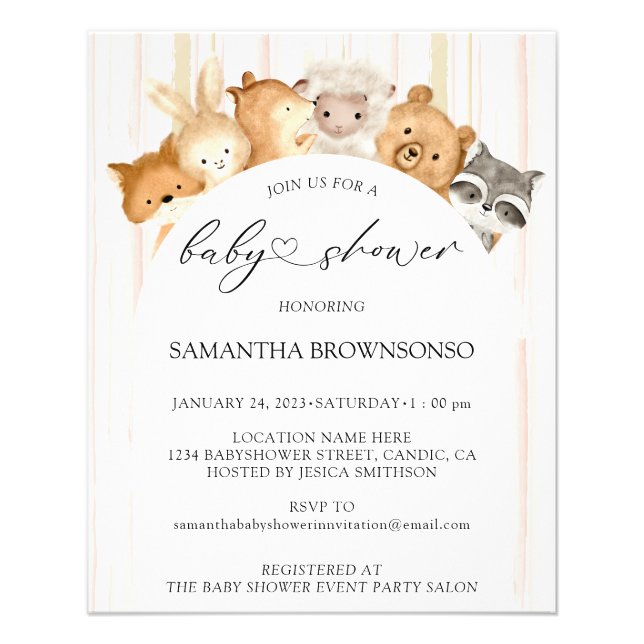 Watercolor Cute Forest Animals Baby Shower Budget Flyer (Front)