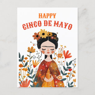 Watercolor Cute Frida Kahlo Happy Cinco de Mayo Postcard