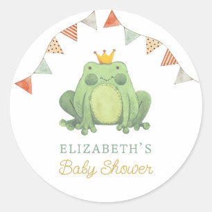 Watercolor Cute Frog Baby Shower Classic Round Sticker