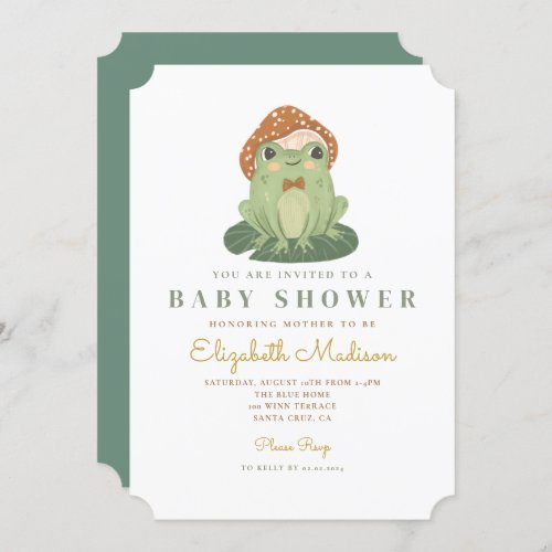 Watercolor Cute Frog  Baby Shower Invitation