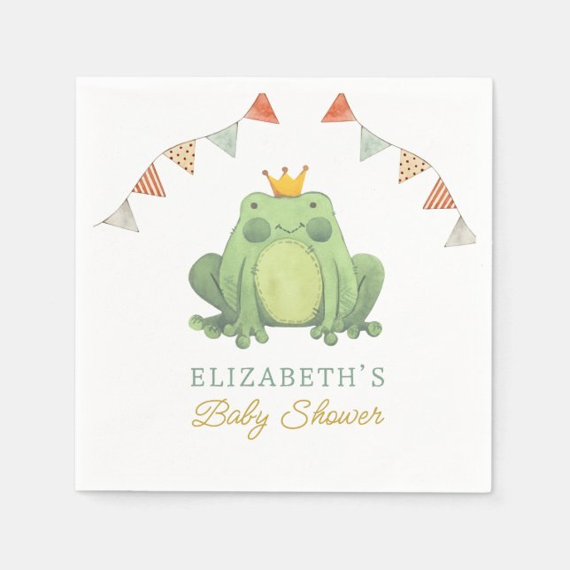 Watercolor Cute Frog Baby Shower Napkins (Front)