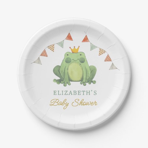 Watercolor Cute Frog Baby Shower Paper Plates