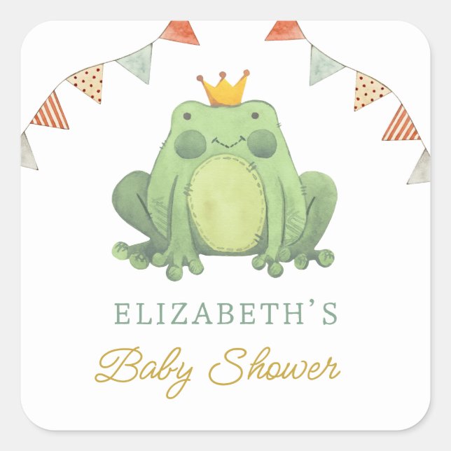 Watercolor Cute Frog Baby Shower Square Sticker (Front)