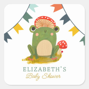Watercolor Cute Frog Baby Shower Square Sticker