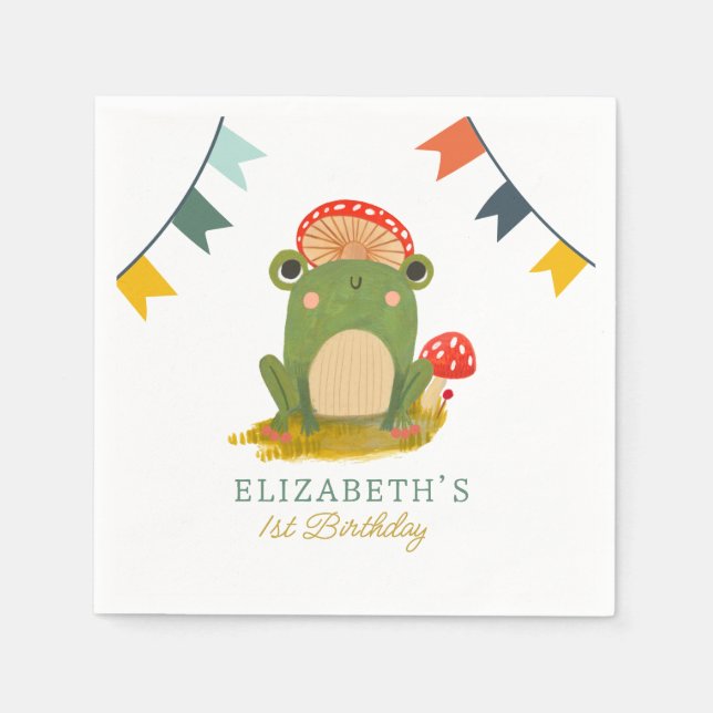 Watercolor Cute Frog birthday Napkins (Front)