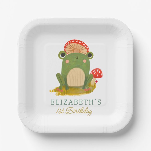 Watercolor Cute Frog birthday Paper Plates (Front)