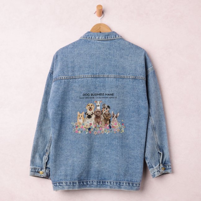 Watercolor Cute Funny Dogs Pet Denim Jacket