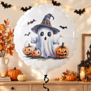 Watercolor Cute Ghots & Bats Halloween Party Balloon