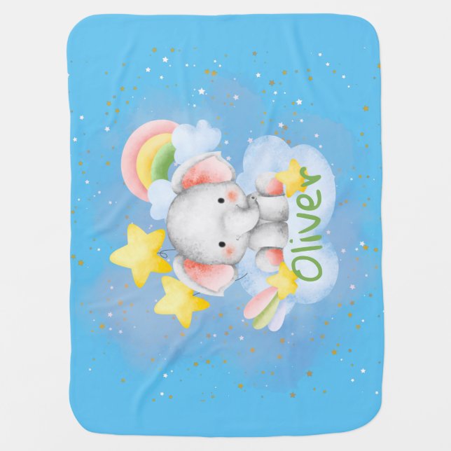 Watercolor Cute Glitter Elephant Baby Blanket (Front)