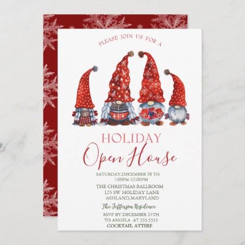 Watercolor Cute Gnomes Snowflakes Open House     Invitation
