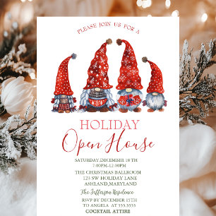 Watercolor Cute Gnomes Snowflakes Open House Invitation