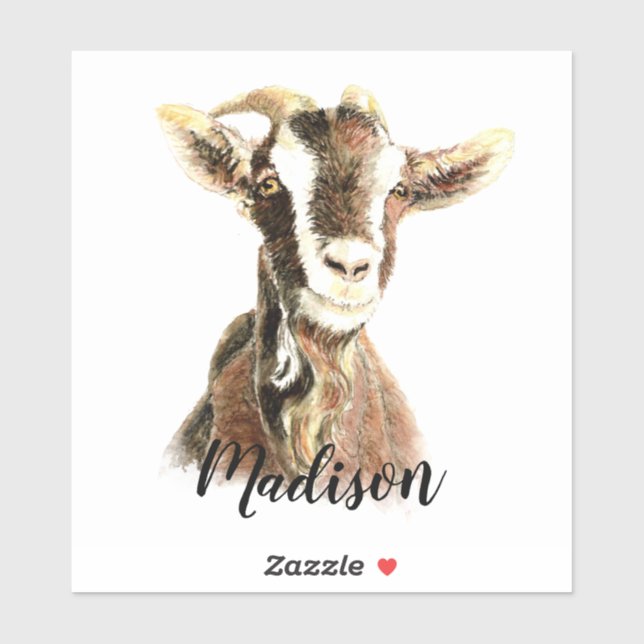 Watercolor Cute Goat Farm Animal Custom Name Sticker (Sheet)